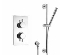 Enki Naples Chrome Modern Bathroom Brass Wall Mounted Concealed Thermostatic Shower Mixer Valve W/ Slider Riser Rail & Handset