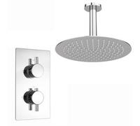 Enki Naples Chrome Silver Modern Bathroom Brass Ceiling Mounted Concealed Thermostatic Shower Mixer Valve W/ Round Fixed Head