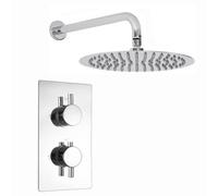 Enki Naples Chrome Silver Modern Bathroom Solid Brass Wall Mounted Concealed Thermostatic Shower Mixer Valve W/ Round Fixed Head