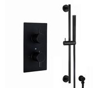 Enki Naples Matt Black Bathroom Brass Wall Mounted Concealed Thermostatic Shower Mixer Valve W/ Slider Riser Rail Kit & Handset