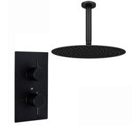Enki Naples Matt Black Modern Bathroom Brass Ceiling Mounted Concealed Thermostatic Shower Mixer Valve W/ Fixed Head & Arm Sh0248