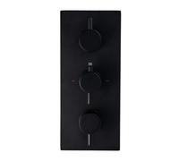 Enki Naples Matt Black Modern Bathroom Brass Concealed Thermostatic Wall Mounted Round 3-Outlet Triple Valve Shower Mixer Unit