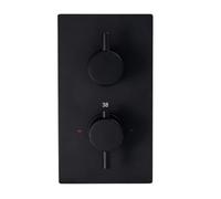 Enki Naples Matt Black Modern Bathroom Brass Concealed Thermostatic Wall Mounted Round Single Outlet Twin Valve Shower Mixer Unit