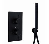 Enki Naples Matt Black Modern Bathroom Solid Brass Wall Mounted Concealed Thermostatic Shower Mixer Valve W/ Round Handset Sh0226