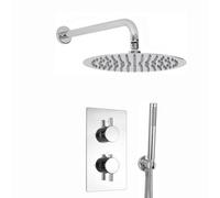 Enki Naples Round Concealed Thermostatic Shower Set With Twin Valve, Wall Fixed 8" Shower Head, Handshower Kit In Chrome