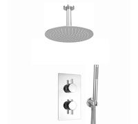 ENKI, Naples, SH0044, Contemporary Cross Concealed Thermostatic Shower Set Incl. Twin Valve, Ceiling Fixed 8" Shower Head, Handshower Kit - Chrome (2 Outlet)