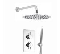 ENKI, Naples, SH0062, Contemporary Cross Concealed Thermostatic Shower Set Incl. Twin Valve, Wall Fixed 8" Shower Head, Handshower Kit - Chrome (2 Outlet)