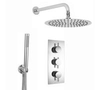 ENKI, Naples, SH0069, Contemporary Cross Concealed Thermostatic Shower Set Incl. Triple Valve, Wall Fixed 8" Shower Head, Handshower Kit - Chrome (2 Outlet)