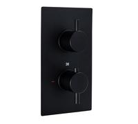 ENKI, Naples, TSV024, Concealed Thermostatic Twin Diverter Shower Mixer Valve with Two Outlets, Round Handles, Modern Bathrooms, Constant Temperature, Matt Black