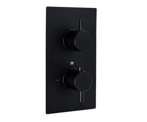 ENKI, Naples, TSV024, Concealed Thermostatic Twin Diverter Shower Mixer Valve with Two Outlets, Round Handles, Modern Bathrooms, Constant Temperature, Matt Black