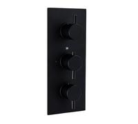 ENKI, Naples, TSV026, Concealed Thermostatic Triple Diverter Shower Mixer Valve with Three Outlets, Round Handles, Modern Bathrooms, Constant Temperature, Matt Black