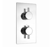 ENKI, Naples, TSV075, Concealed Thermostatic Twin Diverter Shower Mixer Valve with Two Outlets, Round Handles, Modern Bathrooms, Constant Temperature, Chrome
