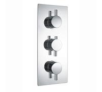 ENKI, Naples, TSV076, Concealed Thermostatic Triple Diverter Shower Mixer Valve with Three Outlets, Round Handles, Modern Bathrooms, Constant Temperature, Chrome