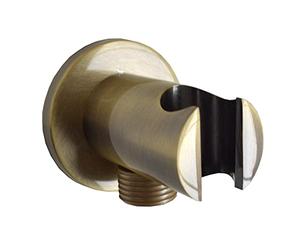 ENKI, O03, Shower Outlet Elbow with Holder, Solid Brass, Hand Shower Wall Valve Connector with Bracket, Round Design, Antique Brass