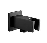 ENKI, O07, Square Shower Outlet Elbow with Holder, Brass Black Hand Shower Wall Valve Connector Bracket, Black