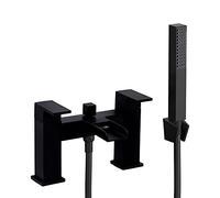 ENKI, Plaza, BBT0262, Matte Black Bath Shower Mixer Tap, Square Waterfall Open Spout Design