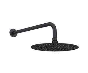 ENKI, RA068, Contemporary Wall Fixed Round Ultra Slim Stainless Steel Shower Head 12" with Shower Arm - Matte Black