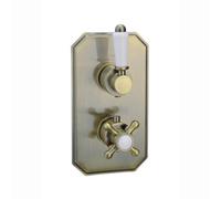 Enki Regent Antique Brass Modern Bathroom Concealed Thermostatic Wall Mounted Crosshead Single Outlet Twin Valve Shower Mixer Unit