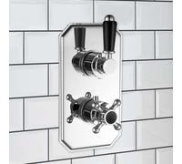 Enki Regent Chrome Black Modern Bathroom Brass Ceramic Thermostatic Wall Mounted Crosshead Single Outlet Twin Valve Shower Mixer