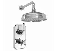 Enki Regent Chrome White Classic Bathroom Brass Wall Mounted Thermostatic Concealed Shower Mixer Valve Set W/ Round Fixed Head
