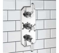 Enki Regent Chrome White Modern Bathroom Brass Ceramic Thermostatic Wall Mounted Crosshead 2-Outlet Triple Valve Shower Mixer Unit