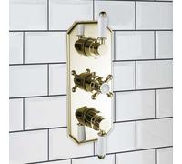 Enki Regent English Gold White Bathroom Brass Ceramic Concealed Thermostatic Wall Mounted 3-Outlet Triple Valve Shower Mixer Unit