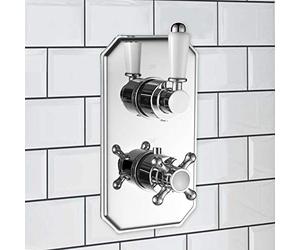 ENKI, Regent, TSV028, Chrome Twin Concealed Thermostatic Mixer Tap Shower Outle Valve for Bathrooms, Traditional Victorian Style