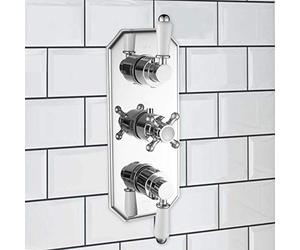 ENKI, Regent, TSV029, Chrome Triple Concealed Thermostatic Mixer Tap Shower Outle Valve for Bathrooms, Traditional Victorian Style