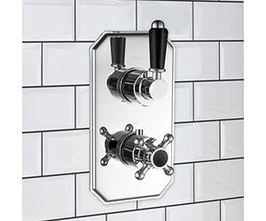 ENKI, Regent, TSV031, Black Chrome Single Twin Concealed Thermostatic Mixer Tap Shower Outle Valve for Bathrooms, Traditional Victorian Style