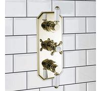 ENKI, Regent, TSV037, Gold White Triple Concealed Thermostatic Mixer Tap Shower Outle Valve for Bathrooms, Traditional Victorian Style