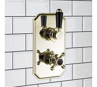 ENKI, Regent, TSV039, Black Gold Single Twin Concealed Thermostatic Mixer Tap Shower Outle Valve for Bathrooms, Traditional Victorian Style