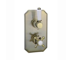 ENKI, Regent, TSV043, Antique Brass Single OutletTwin Concealed Thermostatic Shower Mixer Valve Tap for Bathrooms, Traditional Victorian Style