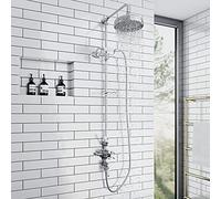 ENKI SH0180 Downton Thermostatic 2 Outlet Shower System, Chrome, Rainfall | Solid Brass, 10-Year Guarantee, Swivel Spout, Flexible Hoses Included, Easy Install, Fittings Included, Rainfall Shower Head