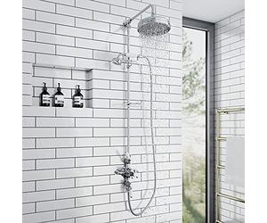 ENKI SH0180 Downton Thermostatic 2 Outlet Shower System, Chrome, Rainfall | Solid Brass, 10-Year Guarantee, Swivel Spout, Flexible Hoses Included, Easy Install, Fittings Included, Rainfall Shower Head