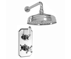 ENKI SH0266 Regent Traditional Crosshead and White Lever Concealed Thermostatic Shower Set Wall Fixed 8" Shower Head - Chrome (1 Outlet)