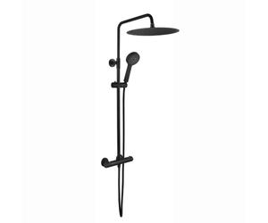 ENKI SH0616 Dune 400mm Thermostatic 40cm Riser Rail Kit, Matt Black | Solid Brass, Swivel Spout, Rainfall, 1-Year Guarantee, Rainfall Shower Head, Handset & Hose, Shower Mixer Set, Bathroom