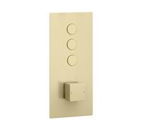 Enki Spello Brushed Brass Modern Bathroom Wall Mount Square Concealed Triple Push Button 3 Outlet Thermostatic Shower Mixer Valve