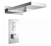 ENKI, Spello, SH0019, Square Thermostatic Concealed Shower Set, Dual Rainfall and Waterfall Overhead Shower, Chrome