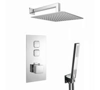 ENKI, Spello, SH0056, Square Thermostatic Concealed Push Button Shower Set, Wall Mounted Ultra Slim Shower & Handset Kit, Chrome