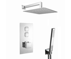 ENKI, Spello, SH0056, Square Thermostatic Concealed Push Button Shower Set, Wall Mounted Ultra Slim Shower & Handset Kit, Chrome
