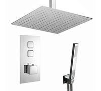 ENKI, Spello, SH0085, Square Thermostatic Concealed Shower Set Large 400mm Ceiling Mounted Shower & Handset Kit, Chrome