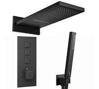 ENKI, Spello, SH0099, Square Thermostatic Concealed Shower Set with Dual Overhead Shower, Handset Kit, Black