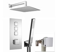 ENKI, Spello, SH0100, Square Thermostatic Concealed Shower Set with Bath Filler, Wall Overhead Shower, Handset Kit, Chrome