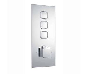 ENKI, Spello, TSV017, Thermostatic Concealed Shower Valve with Push Buttons, Triple Square Taps with Three Outlets, Modern Shower Valve, Chrome