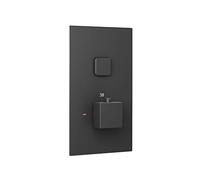 ENKI, Spello, TSV072, Thermostatic Concealed Shower Valve with Push Button, Twin Square Taps with Single Outlet, Modern Shower Valve, Black