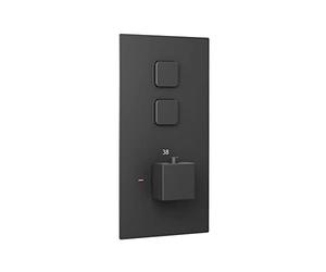 ENKI, Spello, TSV073, Thermostatic Concealed Shower Valve with Push Buttons, Twin Square Taps with Two Outlets, Modern Shower Valve, Black