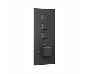 ENKI, Spello, TSV074, Thermostatic Concealed Shower Valve with Push Buttons, Triple Square Taps with Three Outlets, Modern Shower Valve, Black