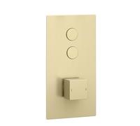 ENKI, Spello, TSV078, Thermostatic Concealed Shower Valve with Push Buttons, Twin Square Taps with Two Outlets, Modern Shower Valve, Brushed Brass