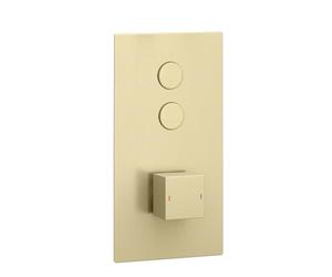 ENKI, Spello, TSV078, Thermostatic Concealed Shower Valve with Push Buttons, Twin Square Taps with Two Outlets, Modern Shower Valve, Brushed Brass