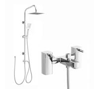ENKI, Stella, BBT0012, Chrome, Bath Shower Mixer Taps with Twin Rigid Riser Shower Attachment, Solid Brass, Easy Clean, Angular Design, Quarter Turn Valves, Easy to Install, 10-Year Guarantee